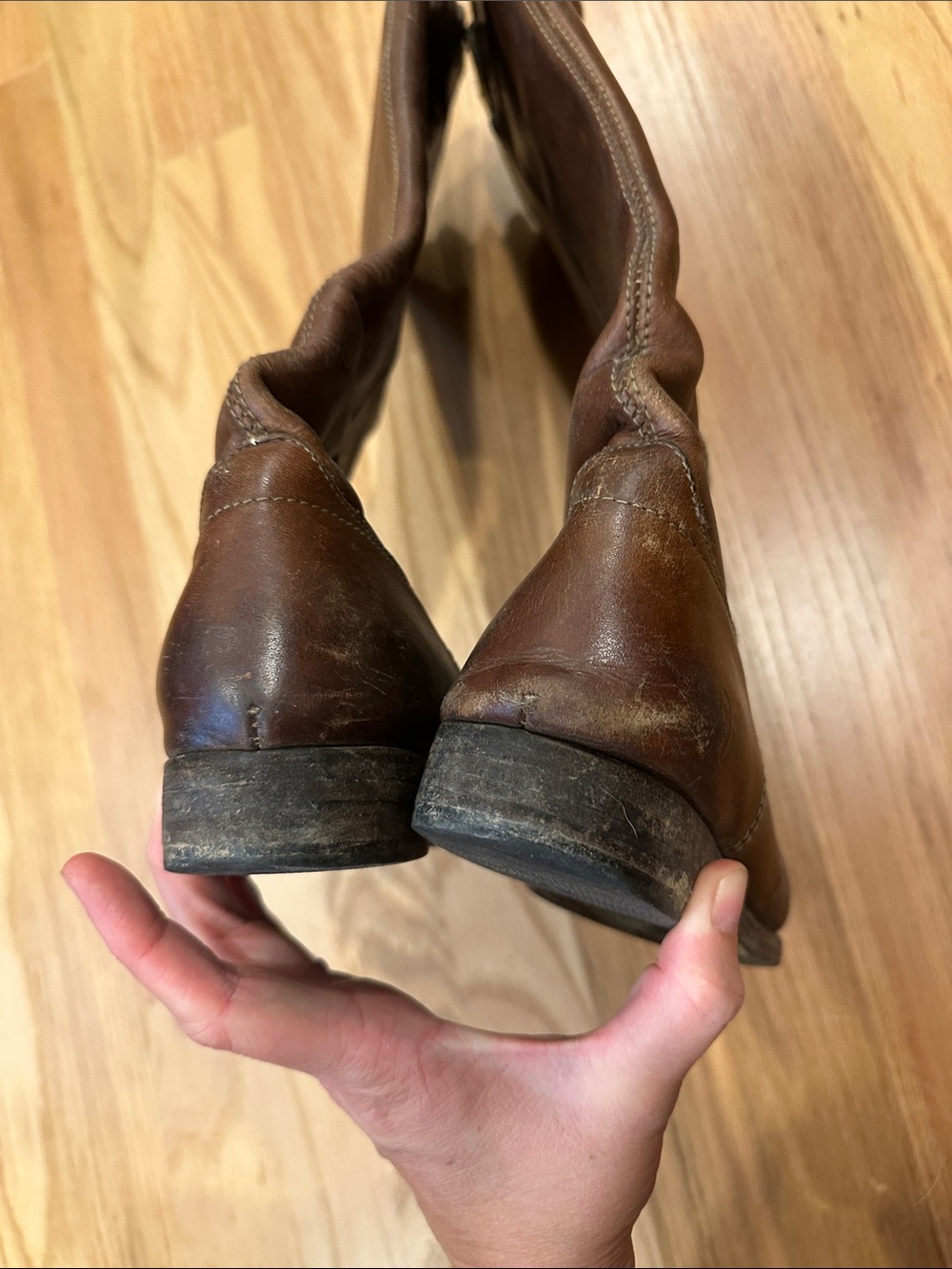WELL-LOVED Frye Melissa brown leather pull-on boots women's 7.5 Vibram resole - Picture 3 of 4